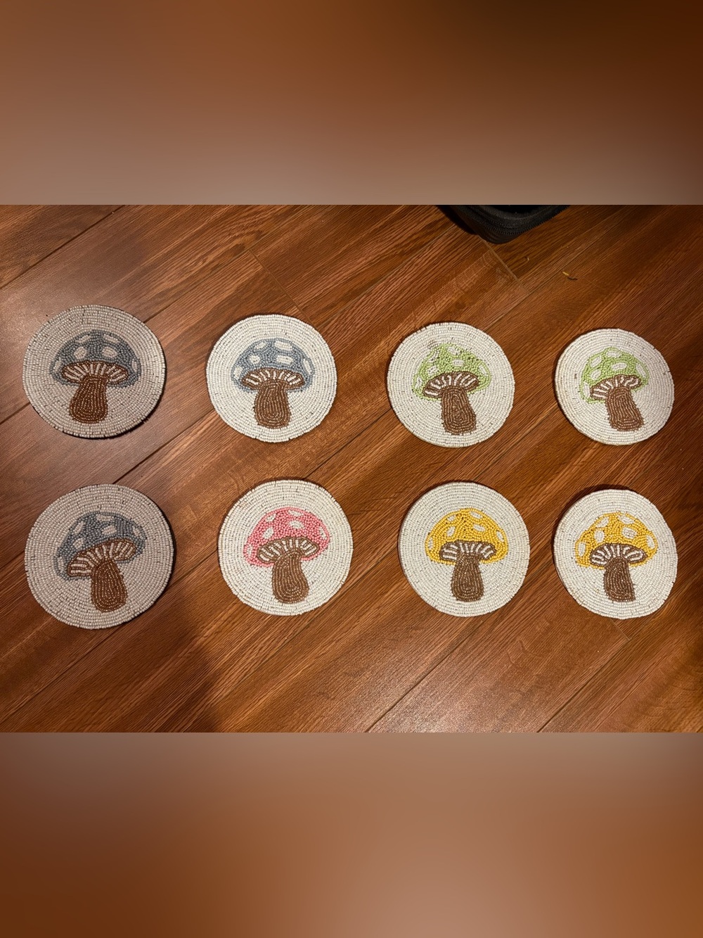 Handmade Beaded Mushroom Coasters - Assorted Colors 4 inches